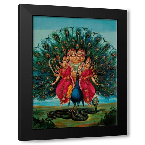 Sri Shanmukaha Subramania SwamiÂ atÂ Kartikeya Black Modern Wood Framed Art Print with Double Matting by Varma, Raja Ravi