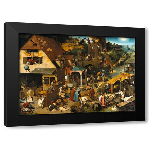 Netherlandish Proverbs Black Modern Wood Framed Art Print with Double Matting by Bruegel the Elder, Pieter