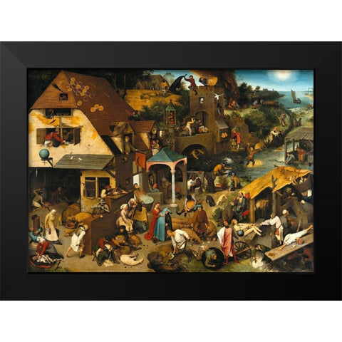 Netherlandish Proverbs Black Modern Wood Framed Art Print by Bruegel the Elder, Pieter