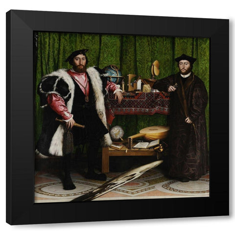 The Ambassadors Black Modern Wood Framed Art Print with Double Matting by Holbein the Younger, Hans