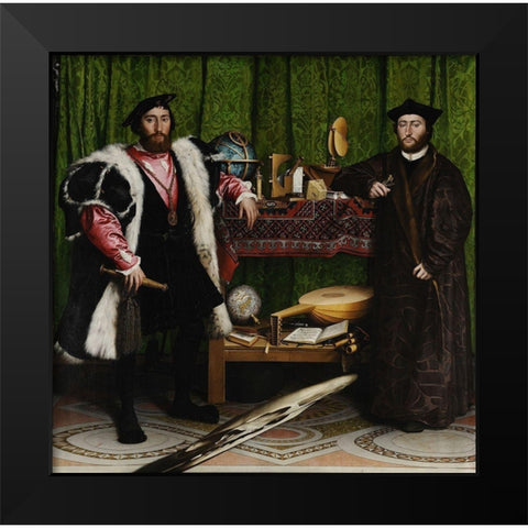 The Ambassadors Black Modern Wood Framed Art Print by Holbein the Younger, Hans