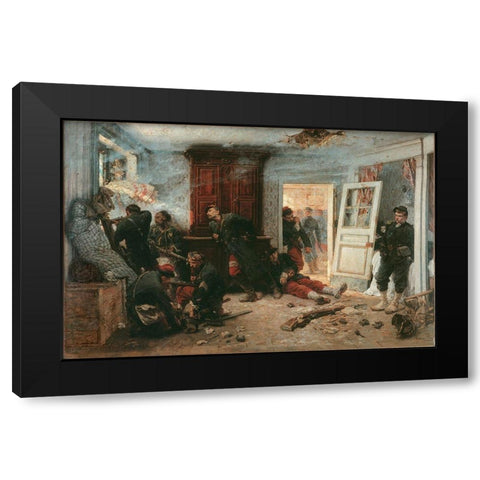 The Last Cartridges Black Modern Wood Framed Art Print with Double Matting by de Neuville,Â Alphonse-Marie-Adolphe
