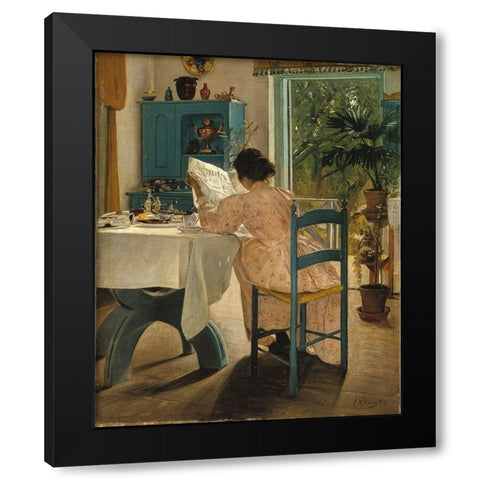 At Breakfast Black Modern Wood Framed Art Print by Ring, L. A.