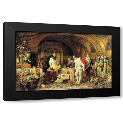 Ivan the Terrible Showing His Treasury to Jerome Horsey Black Modern Wood Framed Art Print with Double Matting by Litovchenko, Alexander