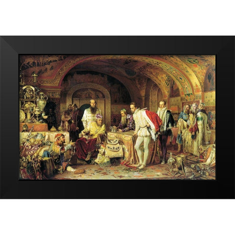 Ivan the Terrible Showing His Treasury to Jerome Horsey Black Modern Wood Framed Art Print by Litovchenko, Alexander