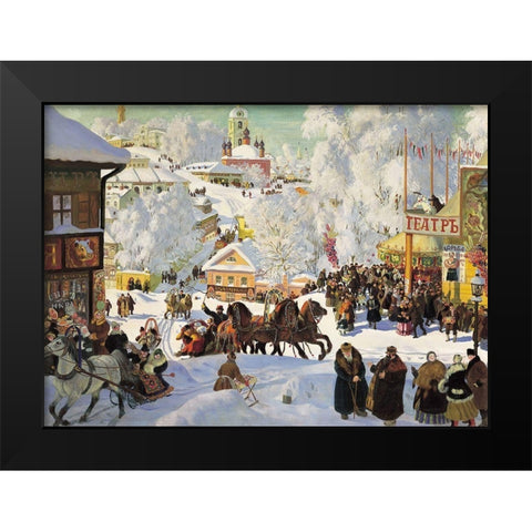 Maslenitsa Black Modern Wood Framed Art Print by Kustodiev, Boris
