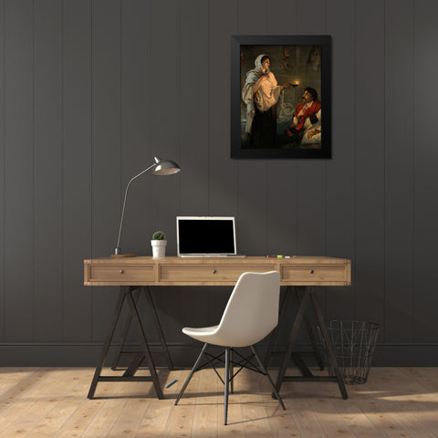 The Lady with the Lamp, Florence Nightingale Black Modern Wood Framed Art Print by Rae, Henrietta