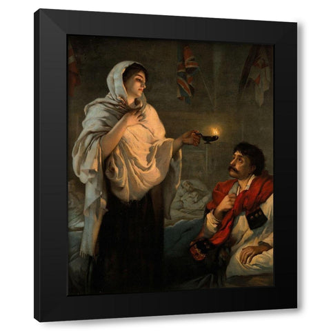 The Lady with the Lamp, Florence Nightingale Black Modern Wood Framed Art Print with Double Matting by Rae, Henrietta