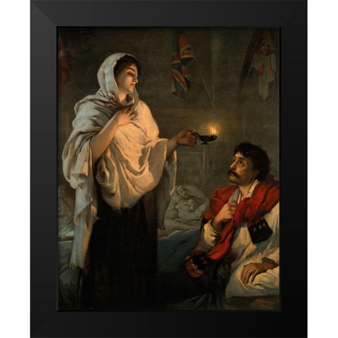 The Lady with the Lamp, Florence Nightingale Black Modern Wood Framed Art Print by Rae, Henrietta