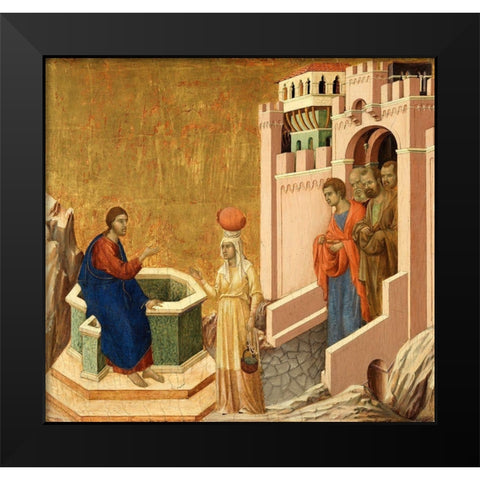 Christ and the Samaritan Woman Black Modern Wood Framed Art Print by di Buoninsegna, Duccio