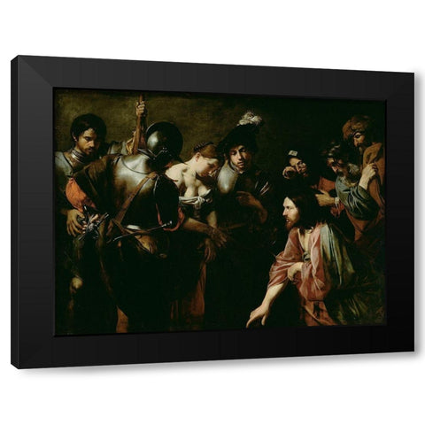 Christ and the Adulteress Black Modern Wood Framed Art Print with Double Matting by de Boulogne, Valentin