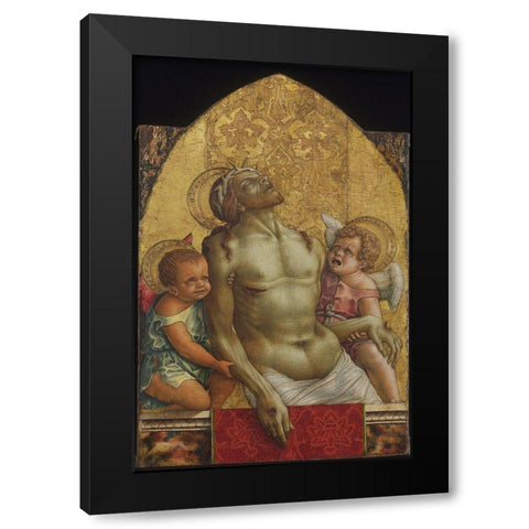 Dead Christ Supported by Two Angels Black Modern Wood Framed Art Print with Double Matting by Crivelli, Carlo