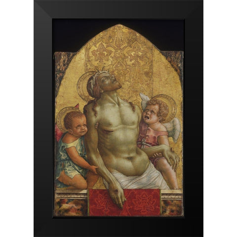 Dead Christ Supported by Two Angels Black Modern Wood Framed Art Print by Crivelli, Carlo