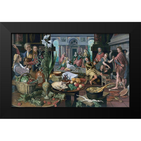 Christ in the House of Martha and Mary Black Modern Wood Framed Art Print by Aertsen, Pieter