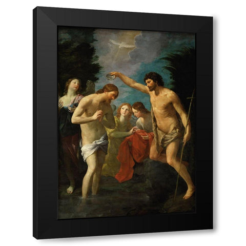The Baptism of Christ Black Modern Wood Framed Art Print with Double Matting by Reni, Guido