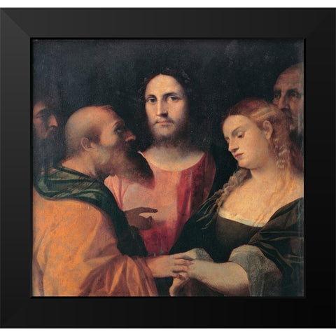Christ and the adulteress Black Modern Wood Framed Art Print by il Vecchio, Palma