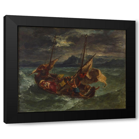 Christ on the Sea of Galilee Black Modern Wood Framed Art Print with Double Matting by Delacroix, Eugene
