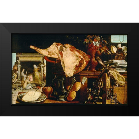 Christ with Mary and Martha Black Modern Wood Framed Art Print by Aertsen, Pieter
