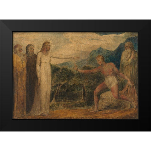 Christ Giving Sight to Bartimaeus Black Modern Wood Framed Art Print by Blake, William