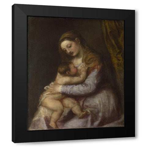 The Virgin suckling the Infant Christ Black Modern Wood Framed Art Print by Titian