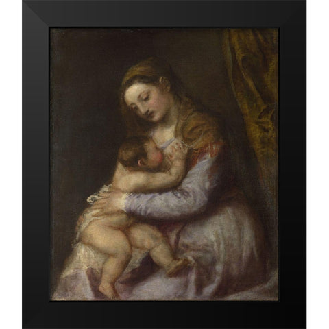 The Virgin suckling the Infant Christ Black Modern Wood Framed Art Print by Titian