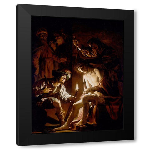 Christ Crowned with Thorns Black Modern Wood Framed Art Print with Double Matting by van Honthorst, Gerrit