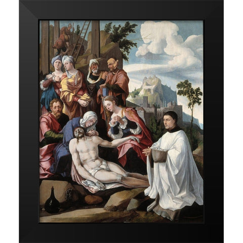 Lamentation of Christ with a Donor Black Modern Wood Framed Art Print by van Scorel, Jan