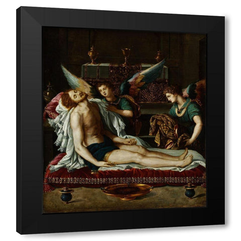 The Body of Christ Anointed by Two Angels Black Modern Wood Framed Art Print with Double Matting by Allori, Alessandro