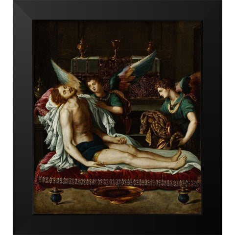The Body of Christ Anointed by Two Angels Black Modern Wood Framed Art Print by Allori, Alessandro