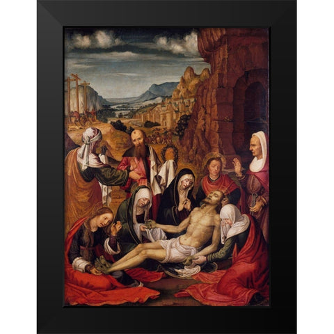 Mourning over the Dead Body of Christ Black Modern Wood Framed Art Print by da San Leocadio, Paolo