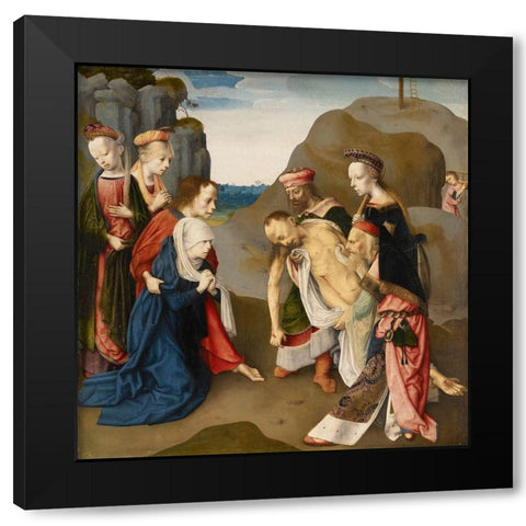 Lamentation over the Dead Christ Black Modern Wood Framed Art Print with Double Matting by Master of the Virgo inter Virgines