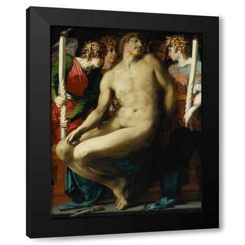The Dead Christ with Angels Black Modern Wood Framed Art Print with Double Matting by Fiorentino, Rosso