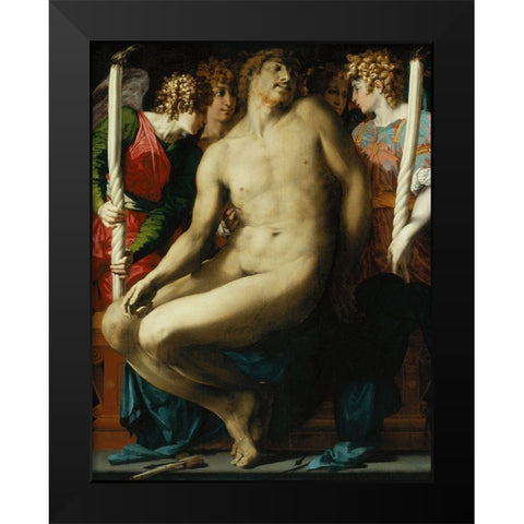 The Dead Christ with Angels Black Modern Wood Framed Art Print by Fiorentino, Rosso
