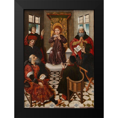 Christ child among doctors Black Modern Wood Framed Art Print by Cruz, Diego de la