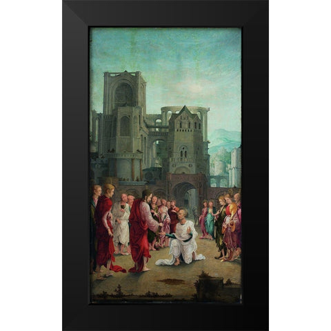 Christ Hands the Keys Over to St. Peter Black Modern Wood Framed Art Print by Huber, Wolf