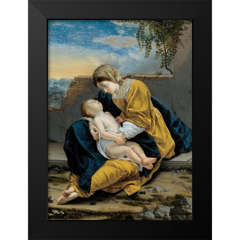 Madonna and Child in a landscape Black Modern Wood Framed Art Print by Gentileschi, Orazio