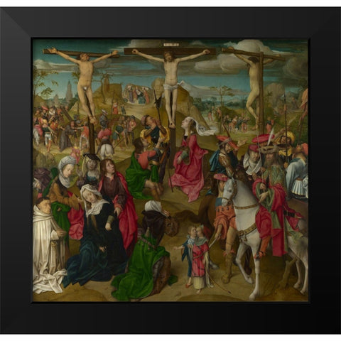 The Crucifixion- Central Panel Black Modern Wood Framed Art Print by Master of Delft