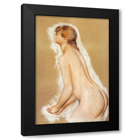 Splashing Figure Study for The Large Bathers 1884â€“1885 Black Modern Wood Framed Art Print by Renoir, Pierre-Auguste