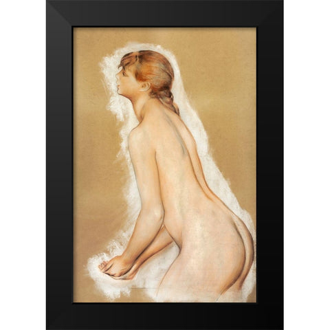 Splashing Figure Study for The Large Bathers 1884â€“1885 Black Modern Wood Framed Art Print by Renoir, Pierre-Auguste