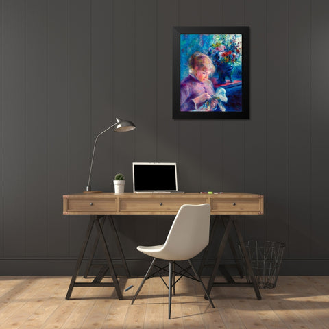 Young Woman Sewing 1879 Black Modern Wood Framed Art Print by Renoir, Pierre-Auguste