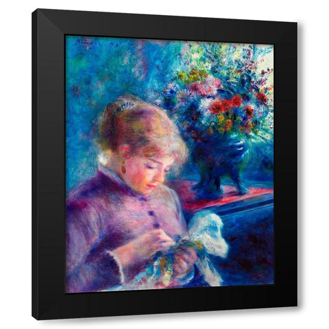 Young Woman Sewing 1879 Black Modern Wood Framed Art Print by Renoir, Pierre-Auguste