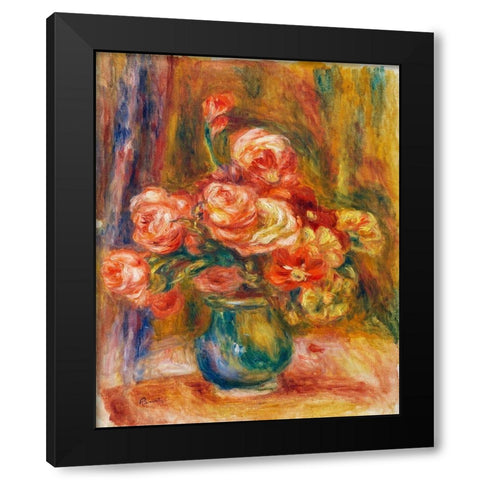 Vase of Roses Black Modern Wood Framed Art Print by Renoir, Pierre-Auguste