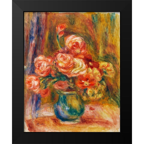 Vase of Roses Black Modern Wood Framed Art Print by Renoir, Pierre-Auguste