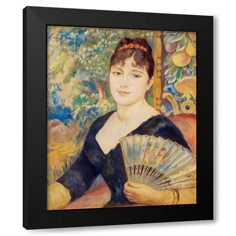 Woman with Fan 1886  Black Modern Wood Framed Art Print with Double Matting by Renoir, Pierre-Auguste