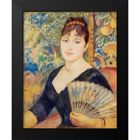 Woman with Fan 1886  Black Modern Wood Framed Art Print by Renoir, Pierre-Auguste