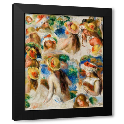 Study of Heads 1890 Black Modern Wood Framed Art Print with Double Matting by Renoir, Pierre-Auguste