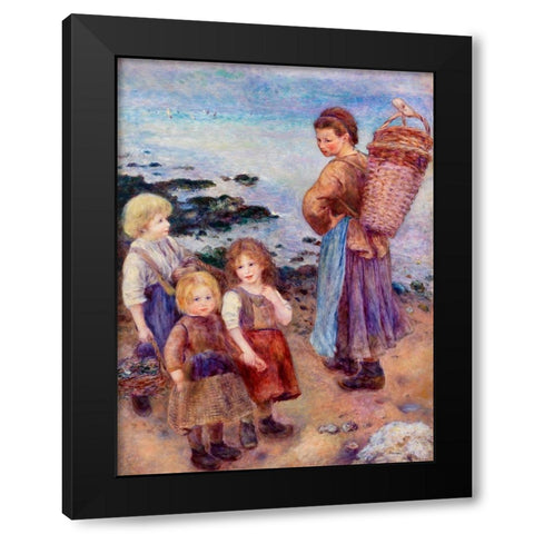 Mussel-Fishers at Berneval 1879 Black Modern Wood Framed Art Print by Renoir, Pierre-Auguste