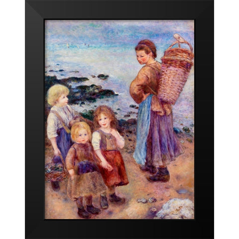Mussel-Fishers at Berneval 1879 Black Modern Wood Framed Art Print by Renoir, Pierre-Auguste