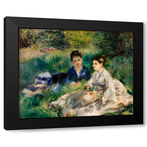 On the Grass 1873 Black Modern Wood Framed Art Print by Renoir, Pierre-Auguste