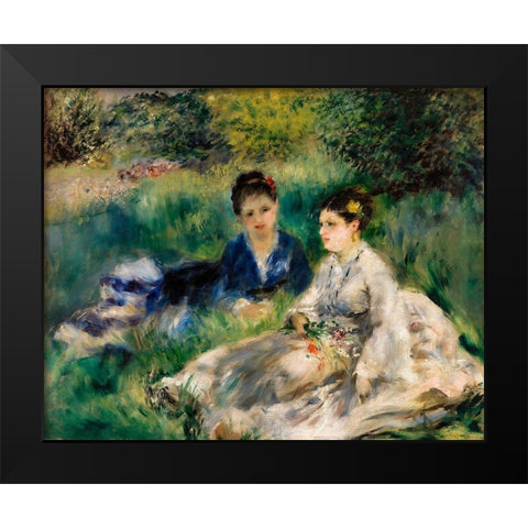 On the Grass 1873 Black Modern Wood Framed Art Print by Renoir, Pierre-Auguste